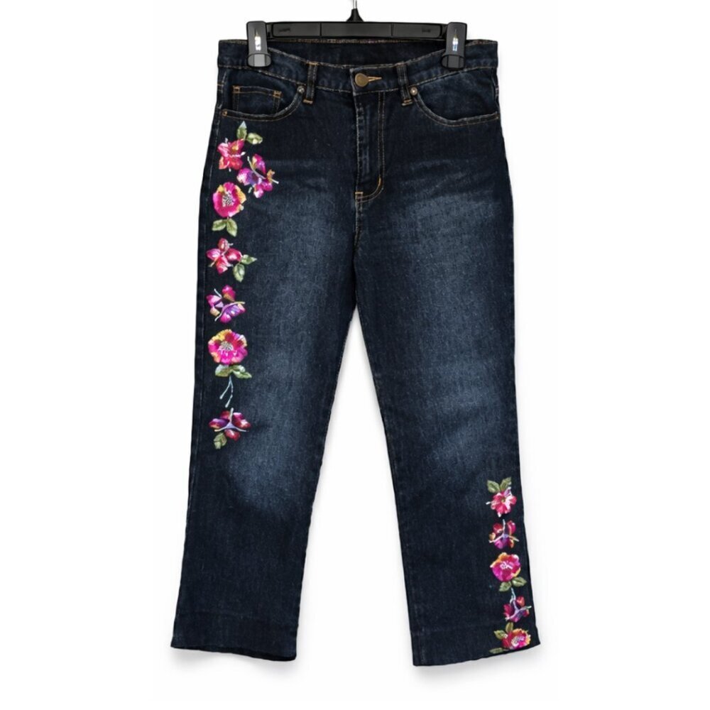 DG2 by DIANE GILMMAN Floral Sequin Dark Blue Jeans - 28 x 26